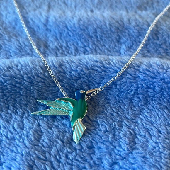 Blue and Green Hummingbird Pendant Necklace - Picture 3 of 6
